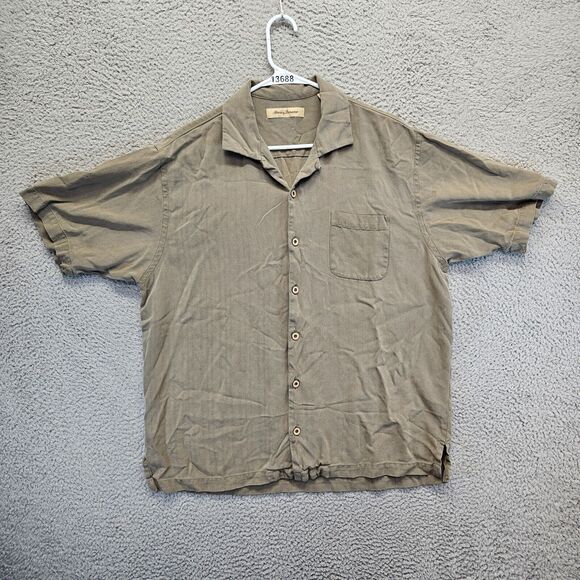 Tommy Bahama Shirt Mens Size Large Gray Silk Short Sleeve Button Up - Picture 1 of 8